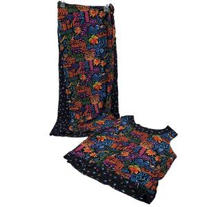 Vintage Units Tropical Print Tank & Matching Wrap‎ Skirt Set Large 100% Rayon